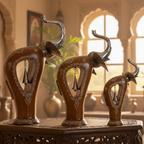 Decorative Handcrafted Elephant Figurine Set with Bell Accent – Metal & Hand Painted Finish