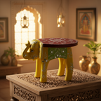 Handcrafted Wooden Elephant Stool – Traditional Hand-Painted Decorative Accent Table
