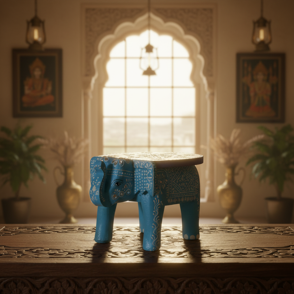 Handcrafted Wooden Elephant Stool – Traditional Hand-Painted Decorative Accent Table