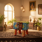 Handcrafted Wooden Elephant Stool – Traditional Hand-Painted Decorative Accent Table