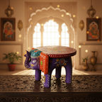 Handcrafted Wooden Elephant Stool – Traditional Hand-Painted Decorative Accent Table