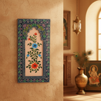 Handcrafted Wooden Floral Wall Panel – Traditional Hand-Painted Decorative Wall Art