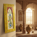 Handcrafted Wooden Floral Wall Panel – Traditional Hand-Painted Decorative Wall Art