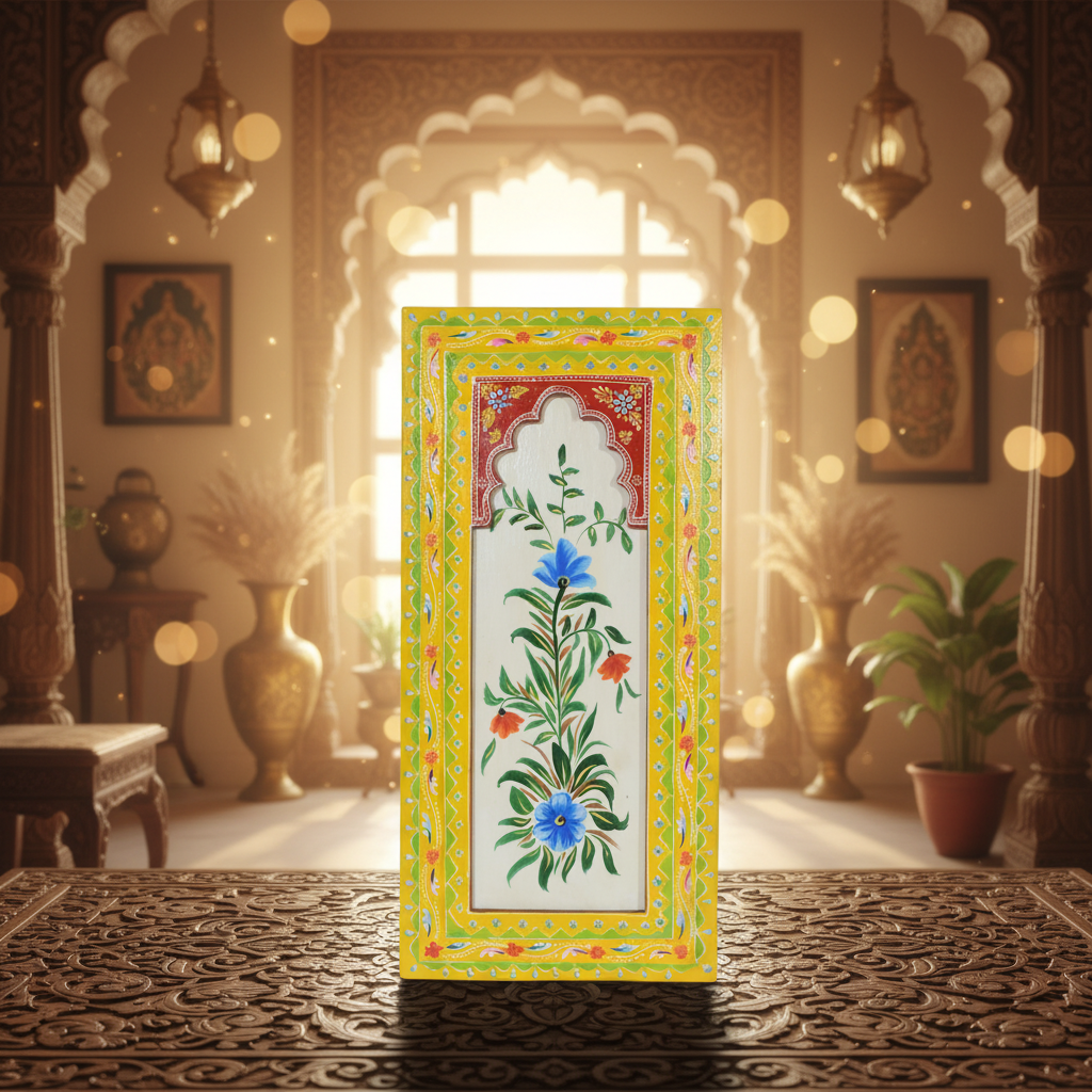 Handcrafted Wooden Floral Wall Panel – Traditional Hand-Painted Decorative Wall Art