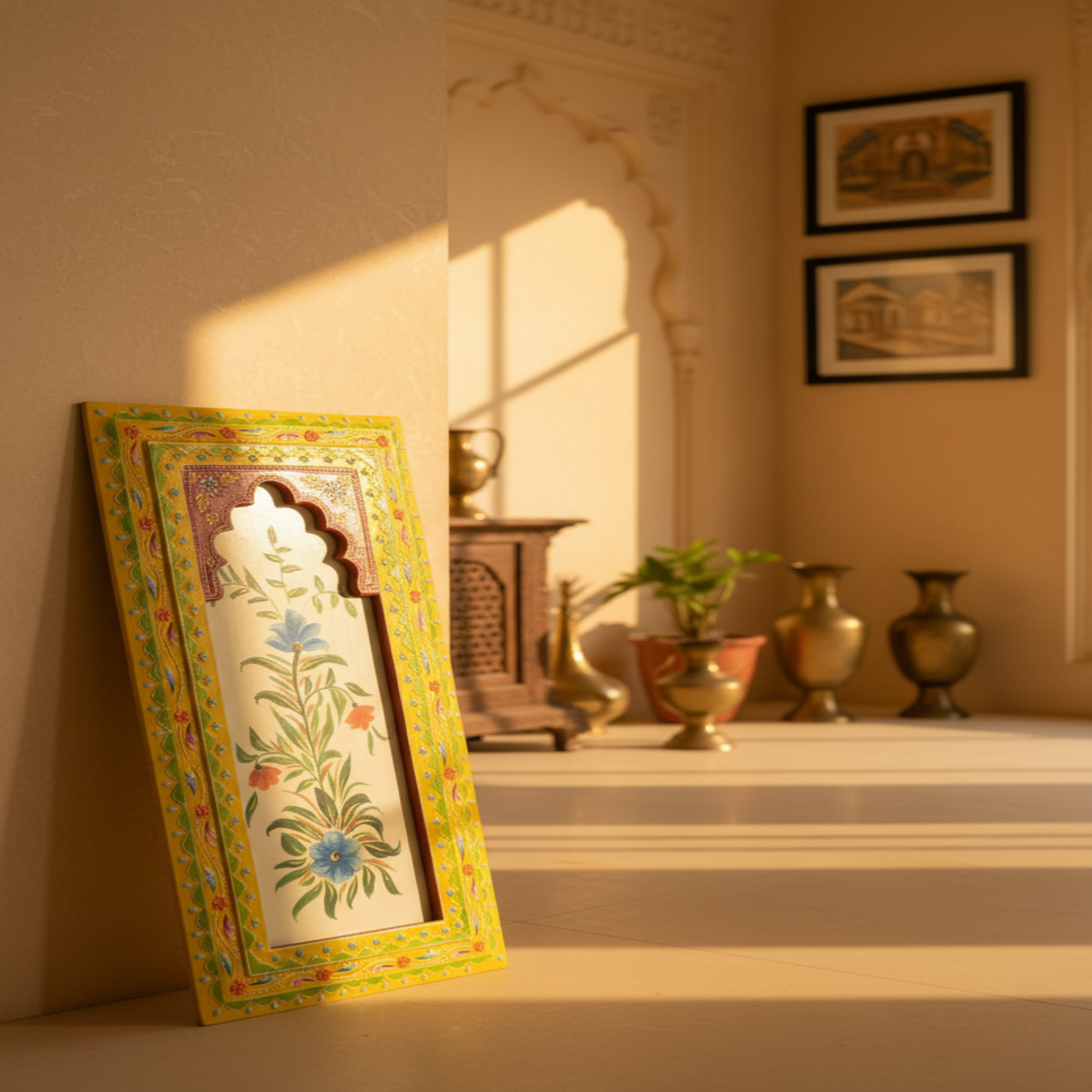 Handcrafted Wooden Floral Wall Panel – Traditional Hand-Painted Decorative Wall Art