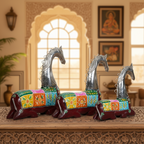 Decorative Handcrafted Horse Figurine Set – Metal Finish & Hand Painted Traditional Art