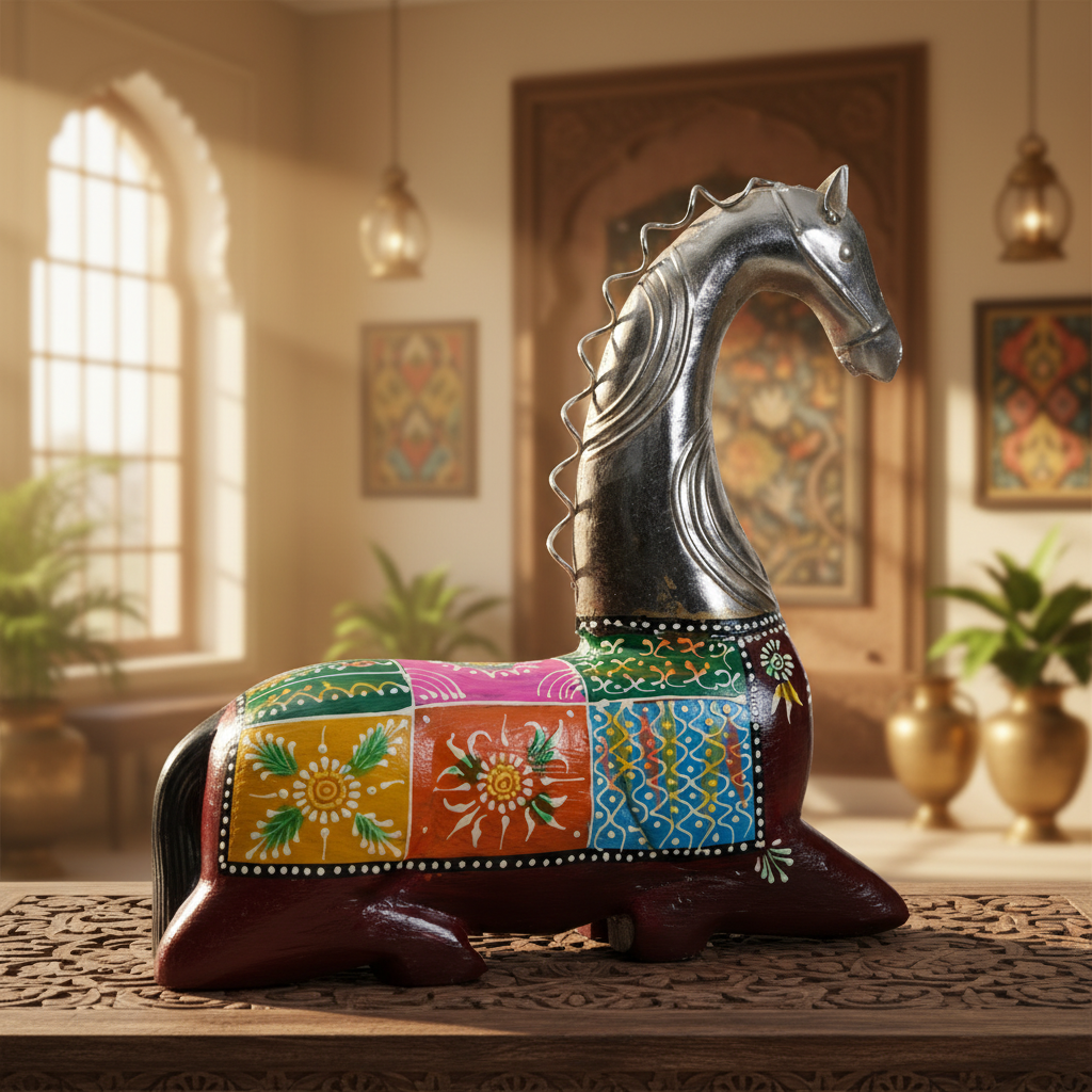 Decorative Handcrafted Horse Figurine Set – Metal Finish & Hand Painted Traditional Art