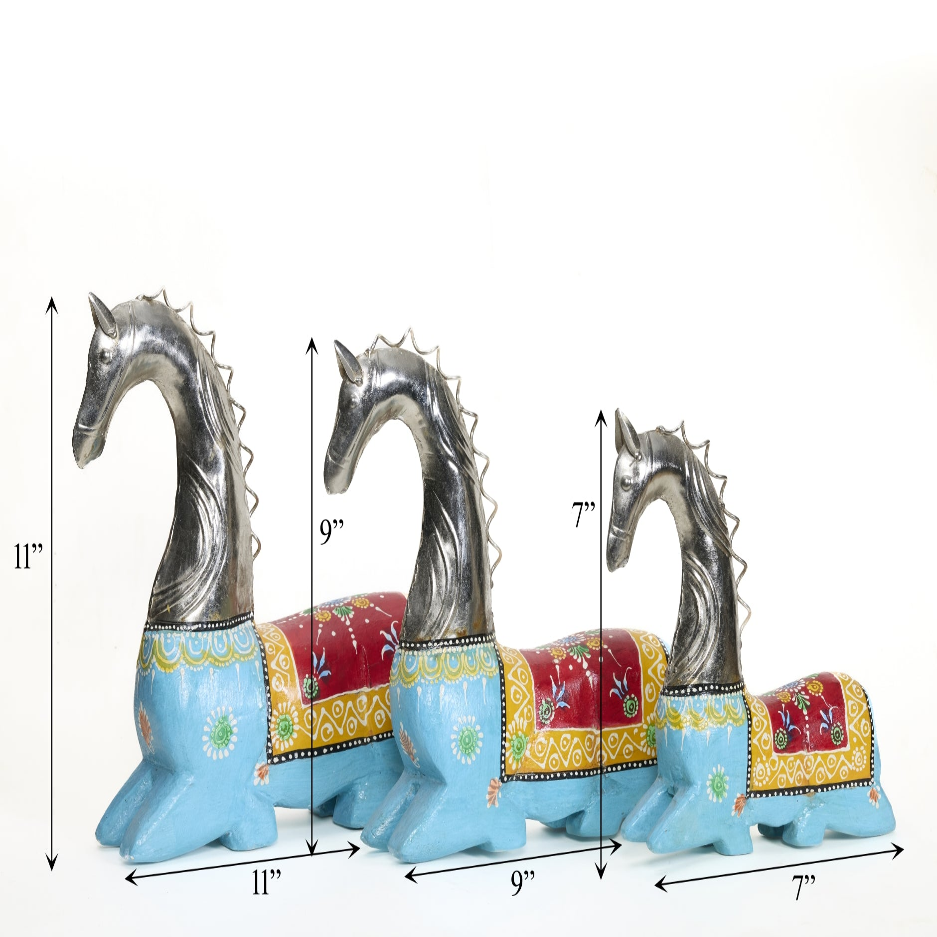 Decorative Handcrafted Horse Figurine Set – Metal Finish & Hand Painted Traditional Art