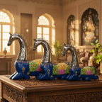 Decorative Handcrafted Horse Figurine Set – Metal Finish & Hand Painted Traditional Art