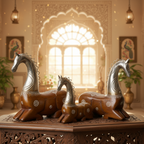 Decorative Handcrafted Horse Figurine Set – Metal Finish & Hand Painted Traditional Art