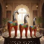 Decorative Handcrafted Horse Figurine Set – Metal Finish & Hand Painted Traditional Art
