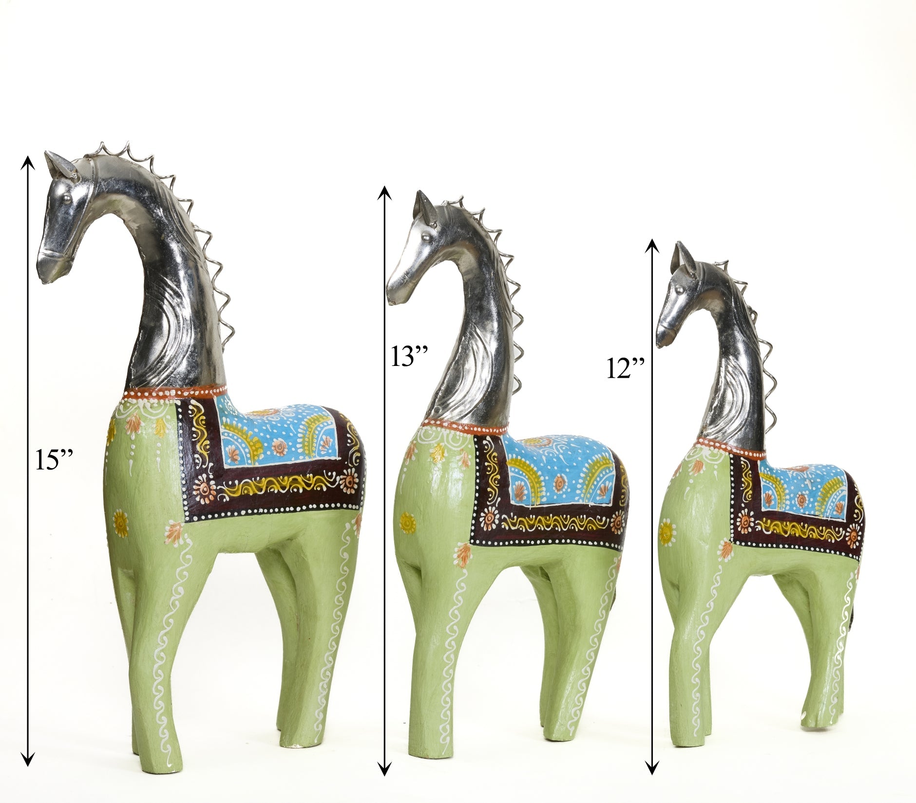 Decorative Handcrafted Horse Figurine Set – Metal Finish & Hand Painted Traditional Art