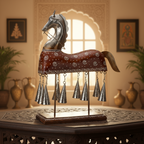 Decorative Handcrafted Horse Figurine with Hanging Bells – Metal Finish & Hand Painted Traditional Art