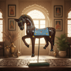 Decorative Handcrafted Standing Horse Figurine – Traditional Hand Painted Wooden Art