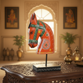 Decorative Handcrafted Wooden Horse Head Showpiece on Stand – Hand Painted Traditional Art