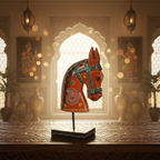 Decorative Handcrafted Wooden Horse Head Showpiece on Stand – Hand Painted Traditional Art