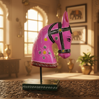 Decorative Handcrafted Wooden Horse Head Showpiece on Stand – Hand Painted Traditional Art
