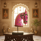 Decorative Handcrafted Wooden Horse Head Showpiece on Stand – Hand Painted Traditional Art