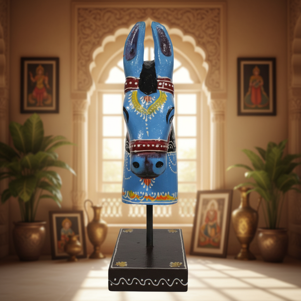 Decorative Handcrafted Wooden Horse Head Showpiece on Stand – Hand Painted Traditional Art