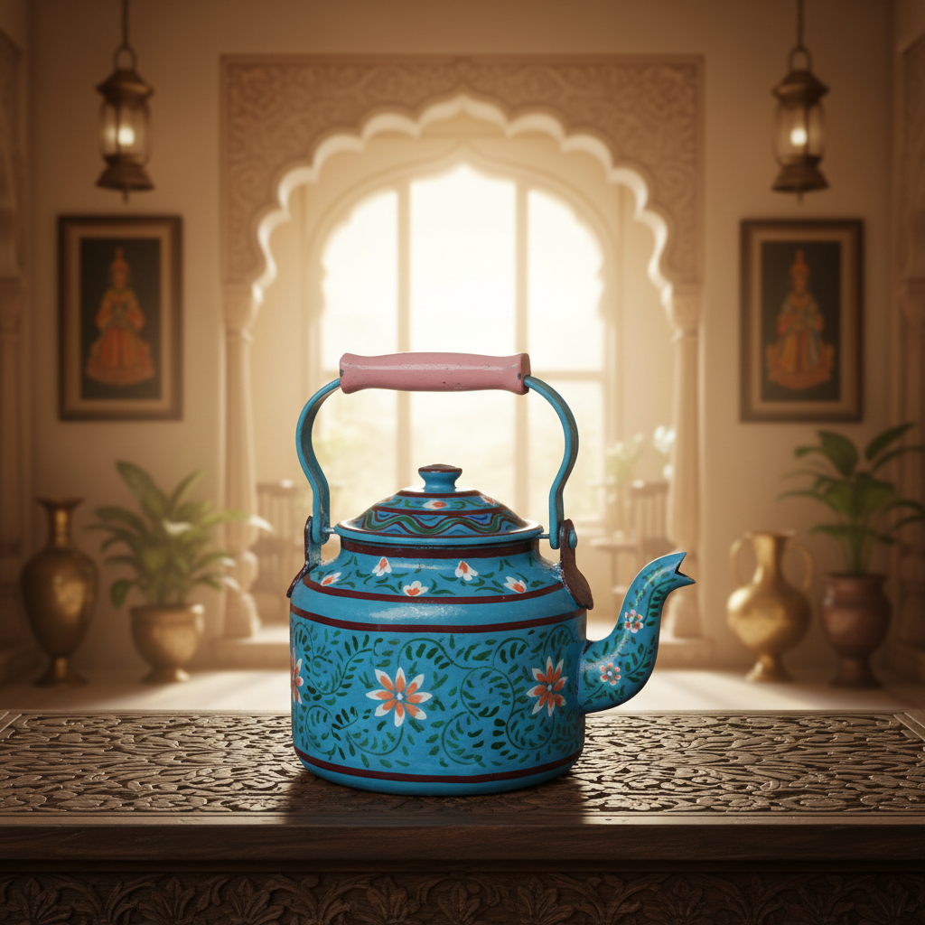 Decorative Handcrafted Metal Kettle – Hand Painted Traditional Art