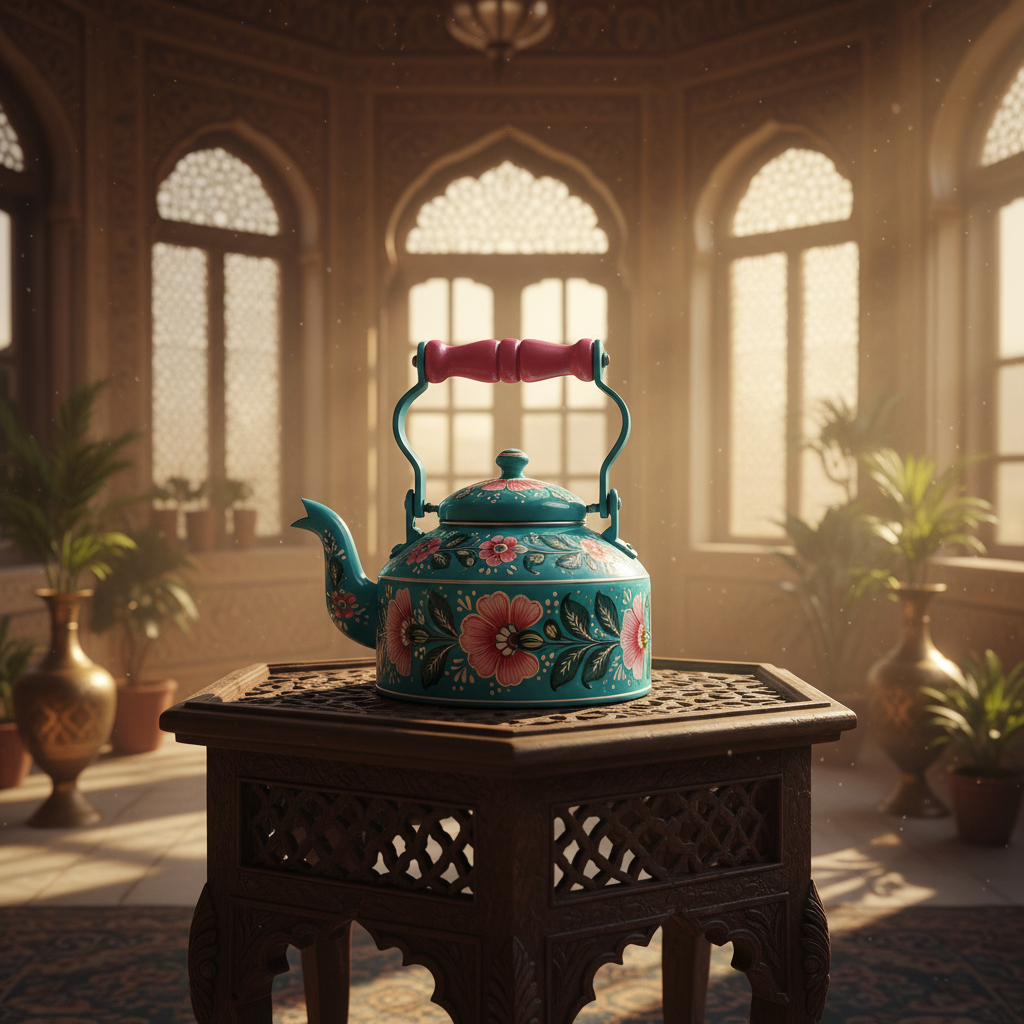 Decorative Handcrafted Metal Kettle – Hand Painted Traditional Art