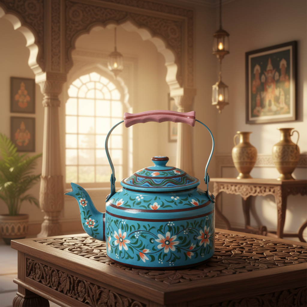 Decorative Handcrafted Metal Kettle – Hand Painted Traditional Art