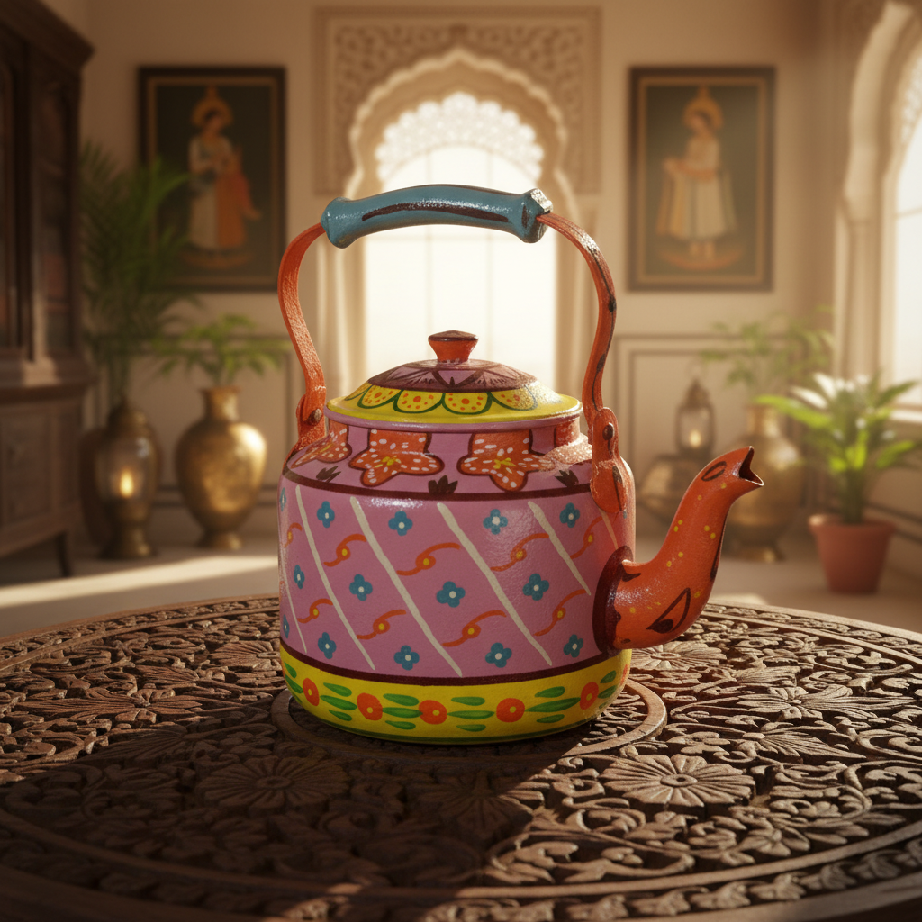 Decorative Handcrafted Metal Kettle – Hand Painted Traditional Art