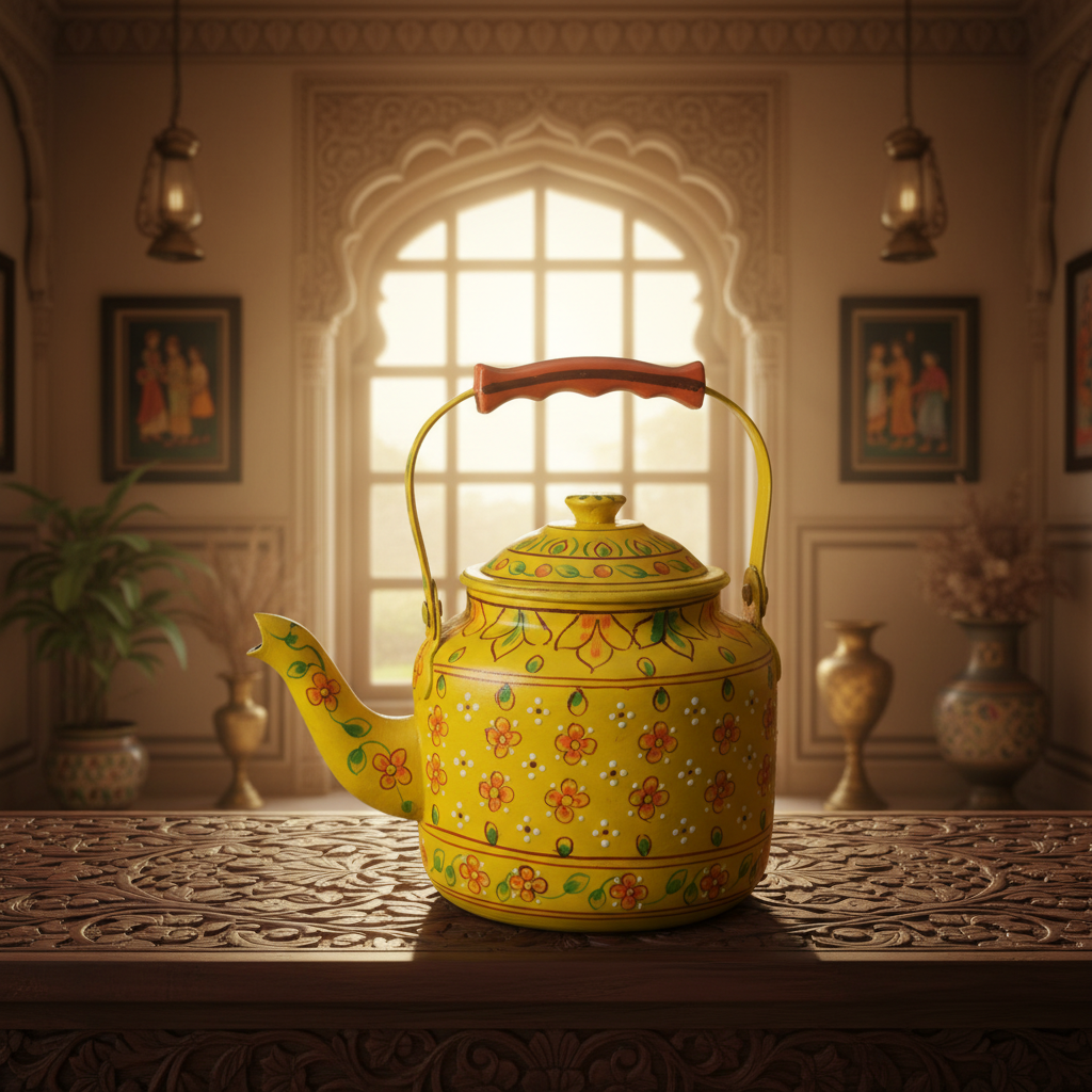 Decorative Handcrafted Metal Kettle – Hand Painted Traditional Art