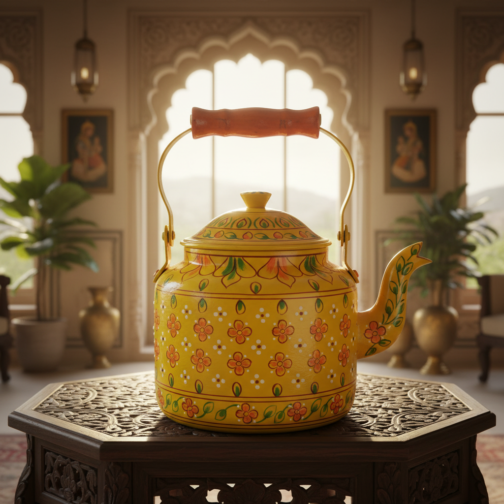 Decorative Handcrafted Metal Kettle – Hand Painted Traditional Art
