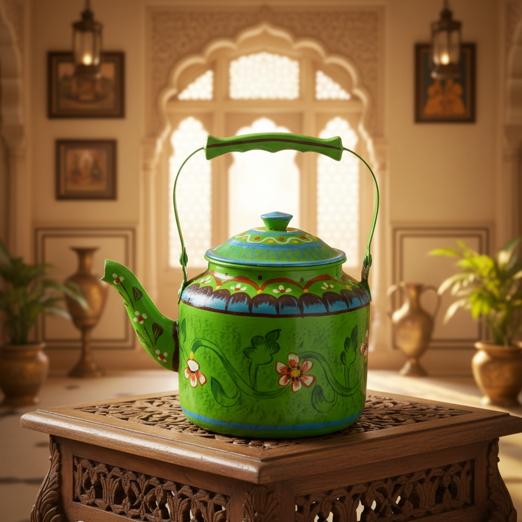Decorative Handcrafted Metal Kettle – Hand Painted Traditional Art