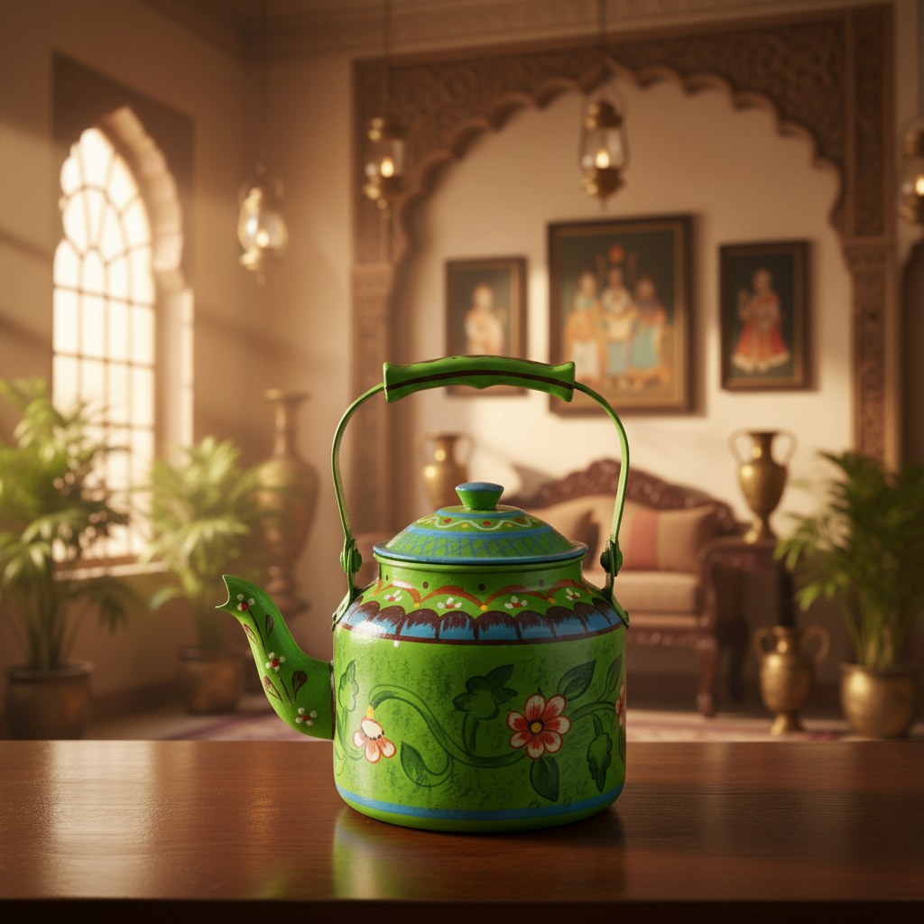 Decorative Handcrafted Metal Kettle – Hand Painted Traditional Art
