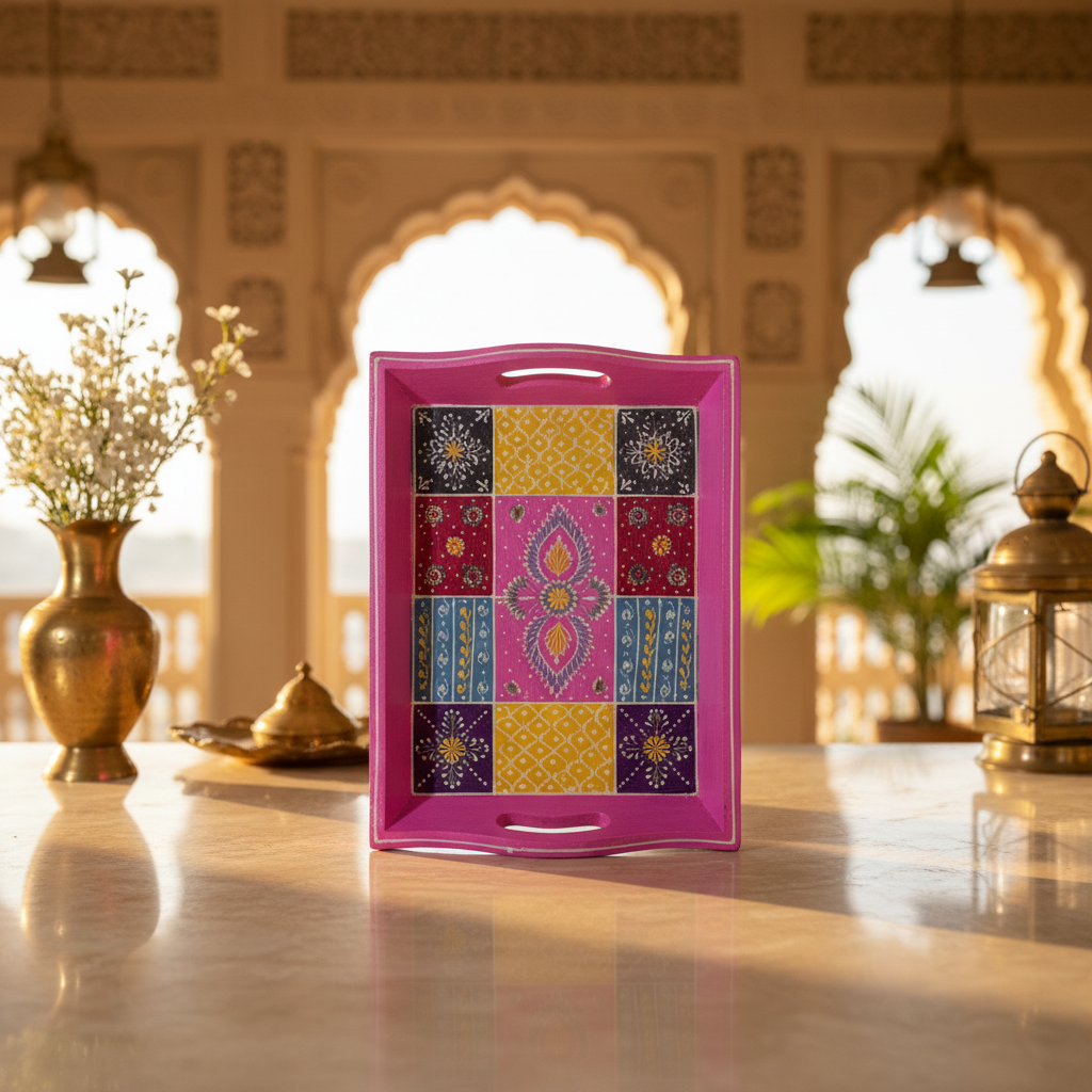 Decorative Handcrafted MDF Serving Tray Set – Hand Painted Traditional Art