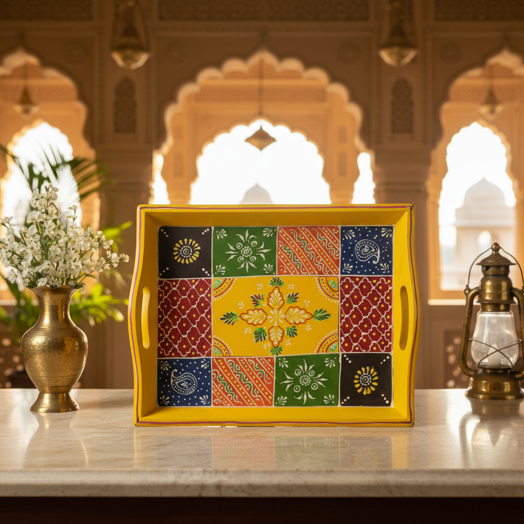 Decorative Handcrafted MDF Serving Tray Set – Hand Painted Traditional Art