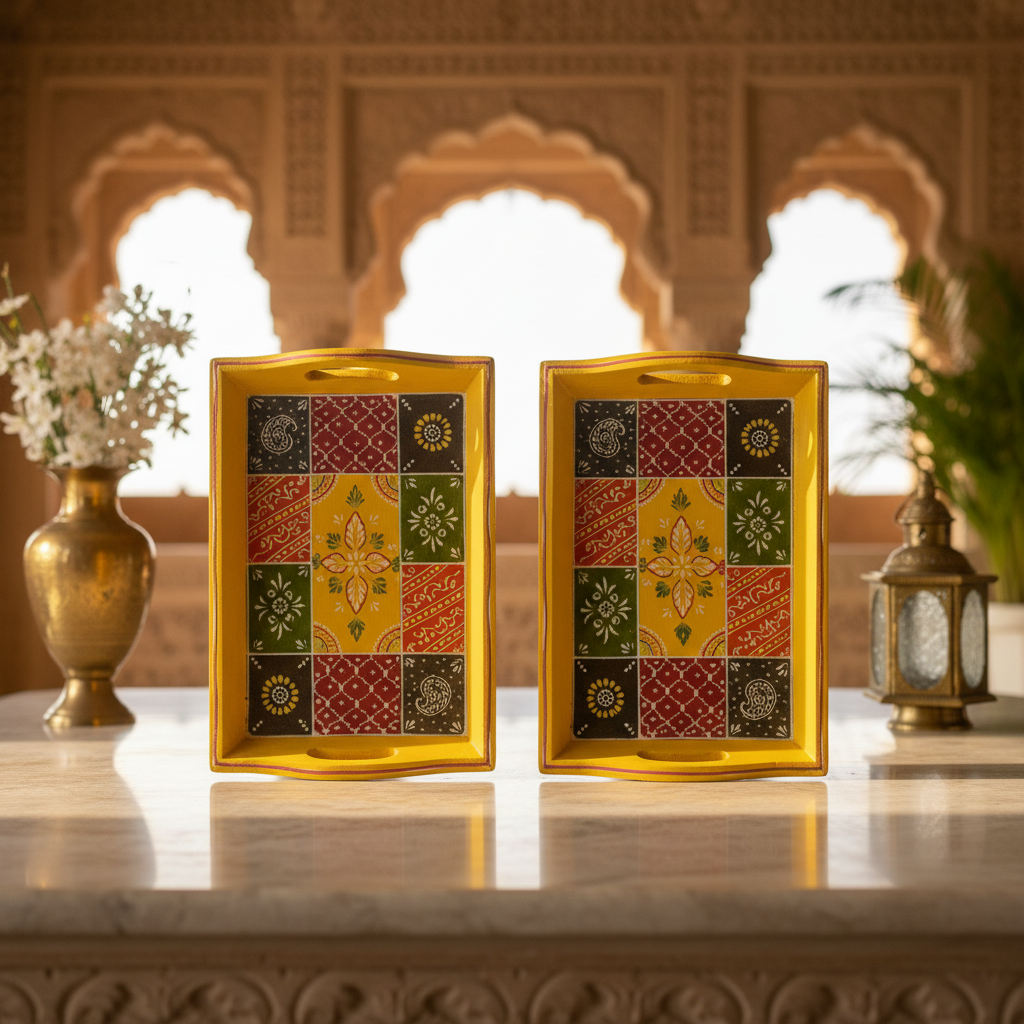 Decorative Handcrafted MDF Serving Tray Set – Hand Painted Traditional Art