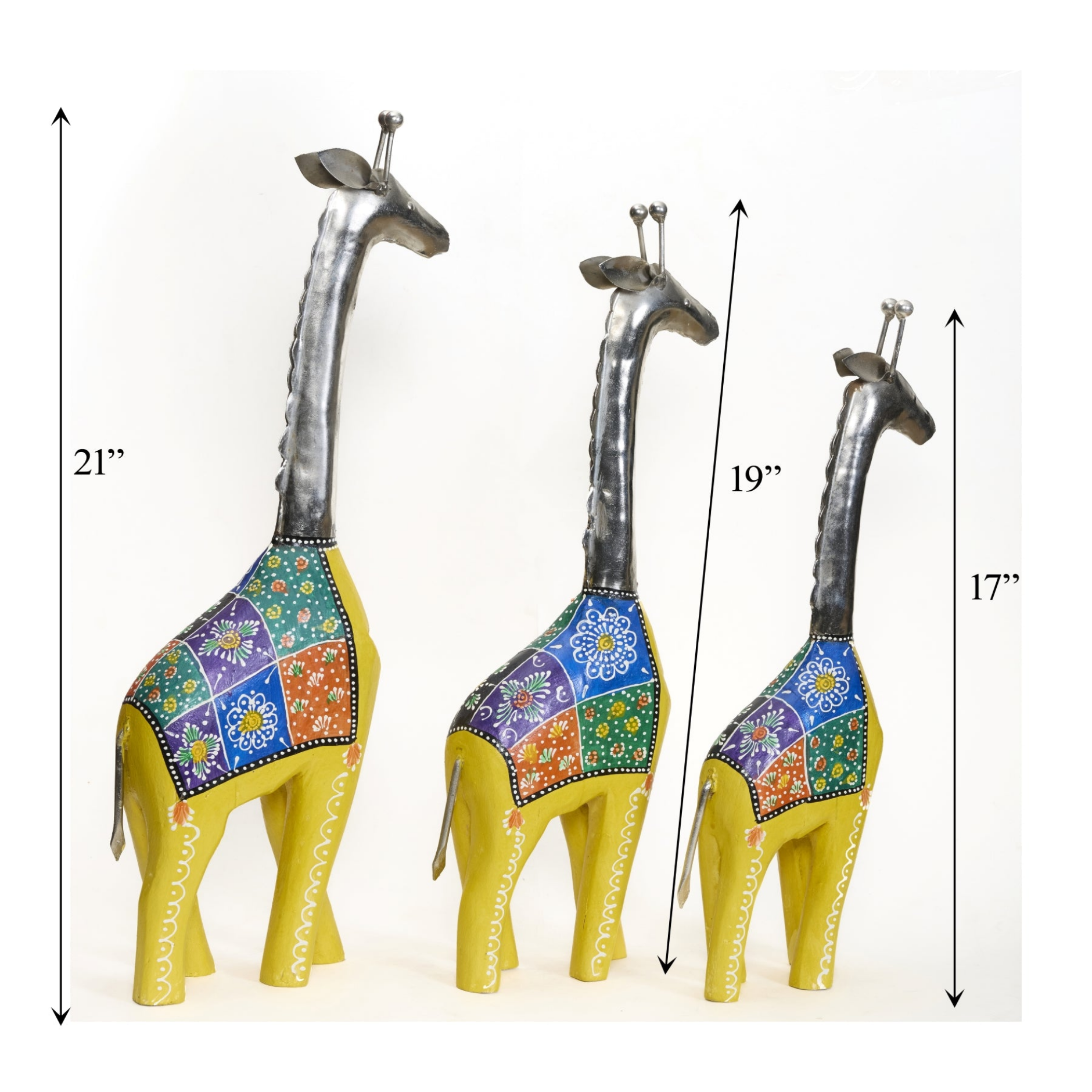 Decorative Handcrafted Giraffe Figurine Set – Metal Finish & Hand Painted Traditional Art