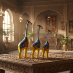 Decorative Handcrafted Giraffe Figurine Set – Metal Finish & Hand Painted Traditional Art