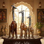 Decorative Handcrafted Giraffe Figurine Set – Metal Finish & Hand Painted Traditional Art