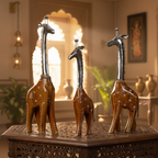 Decorative Handcrafted Giraffe Figurine Set – Metal Finish & Hand Painted Traditional Art