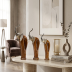Decorative Handcrafted Elephant Figurine Set with Bell Accent – Metal & Hand Painted Finish