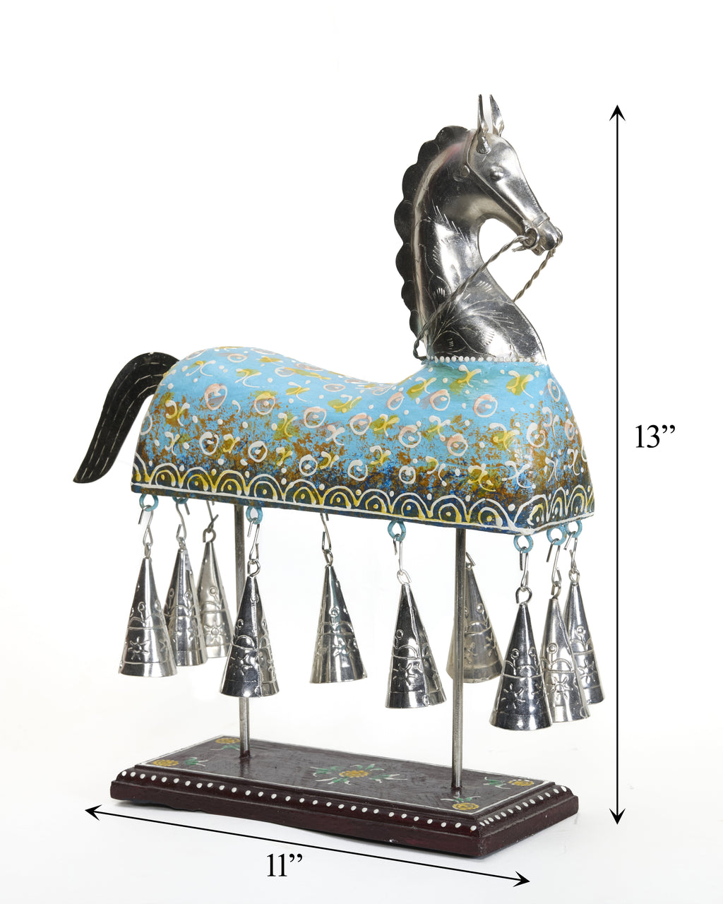 Decorative Handcrafted Horse Figurine with Hanging Bells – Metal Finish & Hand Painted Traditional Art