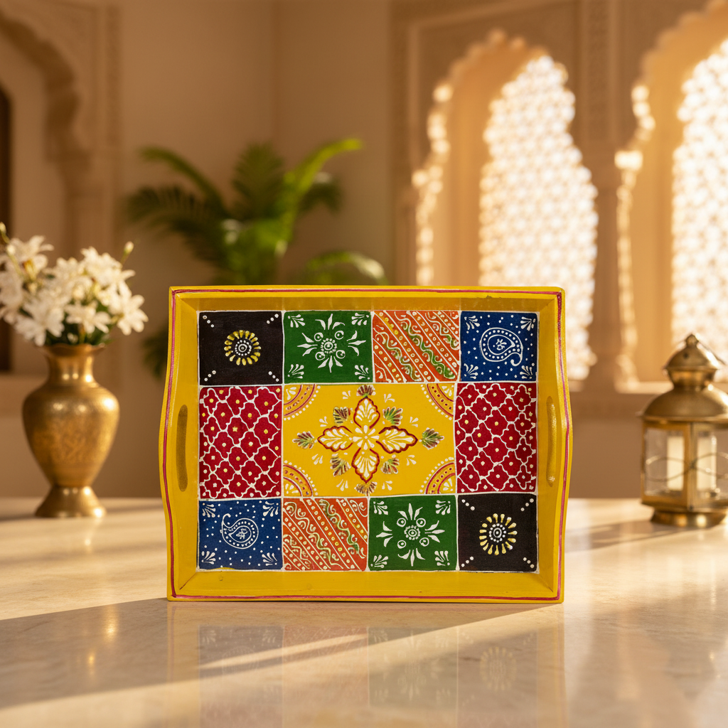 Decorative Handcrafted MDF Serving Tray Set – Hand Painted Traditional Art
