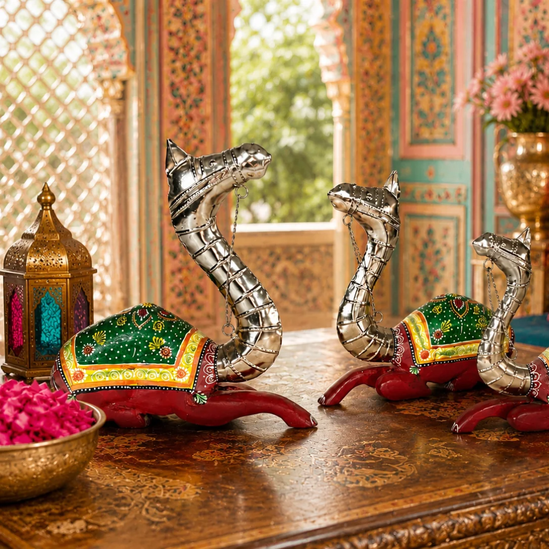 Decorative Handcrafted Camel Sculpture Set – Traditional Hand Painted Finish