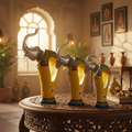 Decorative Handcrafted Elephant Figurine Set with Bell Accent – Metal & Hand Painted Finish
