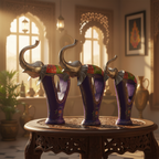 Decorative Handcrafted Elephant Figurine Set with Bell Accent – Metal & Hand Painted Finish