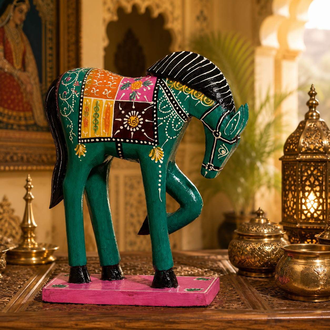 Decorative Handcrafted Wooden Horse Figurine Set – Hand Painted Traditional Art