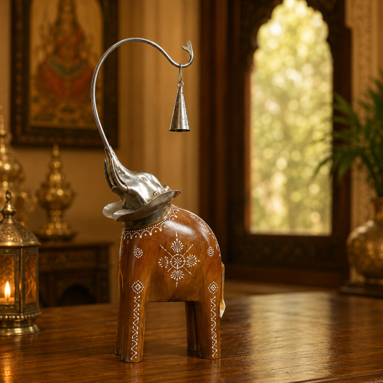 Decorative Handcrafted Elephant Figurine Set – Metal & Hand Painted Finish