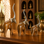 Decorative Handcrafted Elephant Figurine Set – Brown Natural  Hand Painted Finish