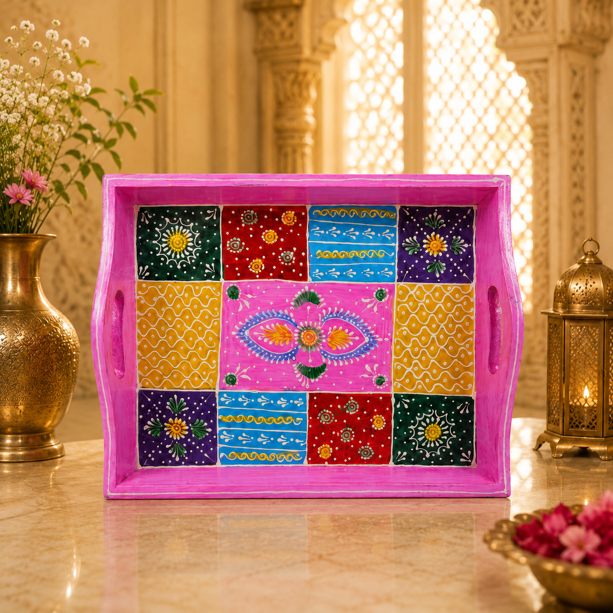 Decorative Handcrafted MDF Serving Tray Set – Hand Painted Traditional Art
