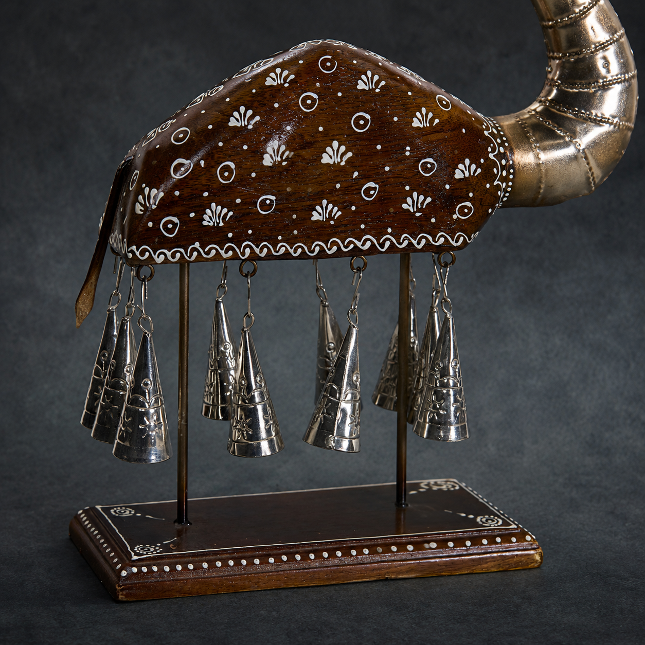Decorative Handcrafted Camel Sculpture with Hanging Bells – Brown Natural  Hand Painted Finish