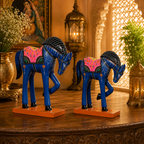 Decorative Handcrafted Wooden Horse Figurine Set – Hand Painted Traditional Art